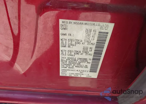 2012 Nissan Frontier S from USA, damaged, VIN 1N6AD0EVXCC427022